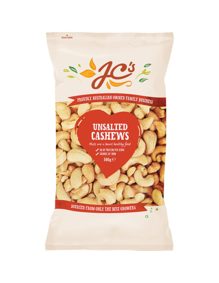 Jc's Cashews Unsalted 500g x 18