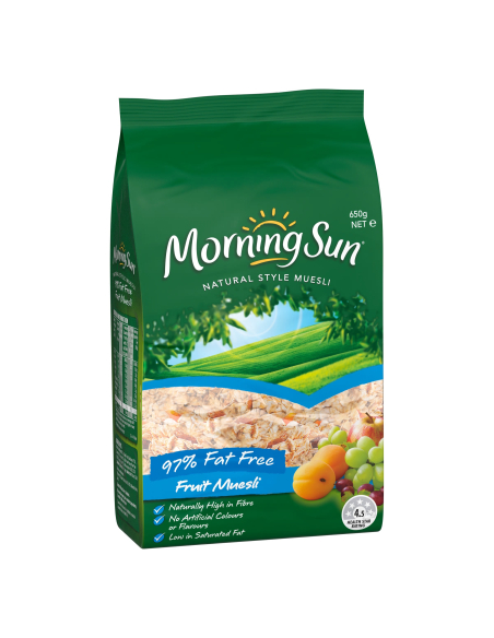 Morning Sun Muesli Breakfast Cereal Natural Style Fat Free 650g x 1