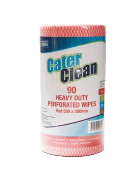 Cater Clean Wipes Roll Heavy Duty Red 50 X 30cm 90 Pack x 1