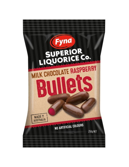 Fyna Choc Raspberry Bullets 250g x 12