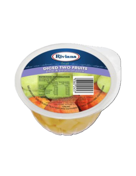 Riviana Dos frutas tazas picadas en jugo natural 120g x 12