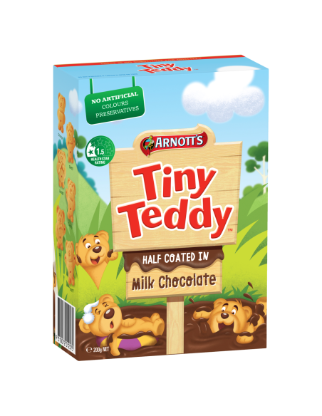 Arnotts Biscuits Chocolate Tiny Teddy Half Coat 200g x 1