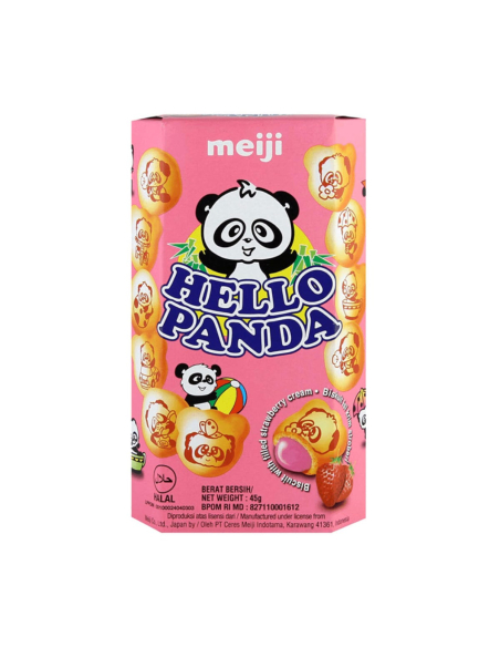 Meiji Hallo Panda Biscuit met aardbeienvulling 45g x 10