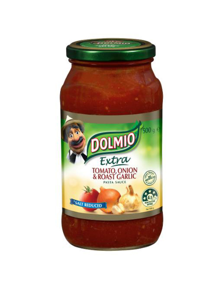 Dolmio Pasta saus tomaten ui en geroosterd knoflookzout verminderd 500g x 1