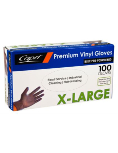 Capri Gloves Premium Vinyl Xlarge Blue Powdered Pack 100