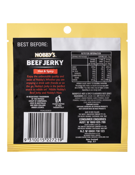 Nobbys Rundvlees Jerky Hot 25G x 12