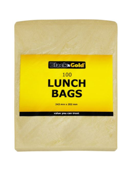 Black & Gold Papier Sacs de lunch 243mm x 22mm 100 Pack x 12