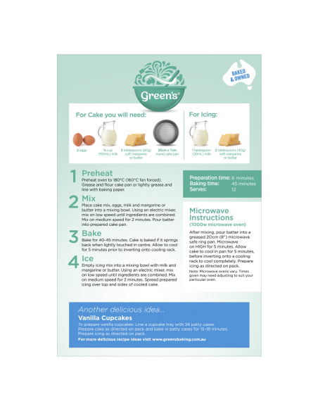 Greens Traditionele vanille cake mix 470g x 1
