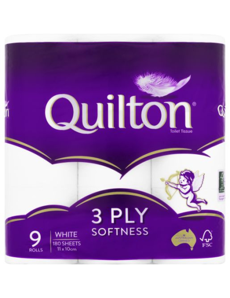 Quilton Klassisches weißes 3plisches Toilettengewebe 9 Pack X 1