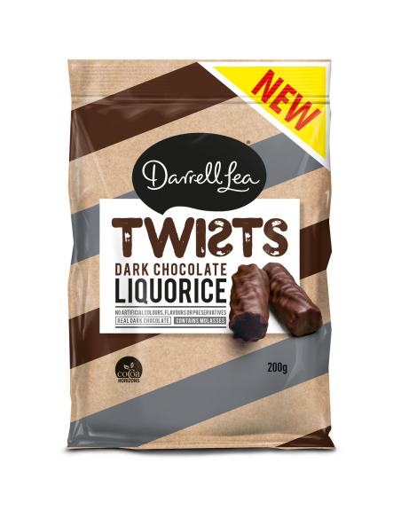 Darrell Lea Dark Chocolate Liquorice Twists 200g x 12
