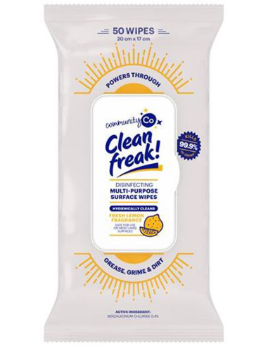 Community Co Clean Freak Multi Purpose Disinfecting Cleaning Wipes 50 Pack x 12
