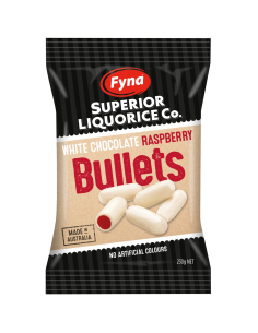 Fyna White Chocolate Raspberry Bullets 230g x 12