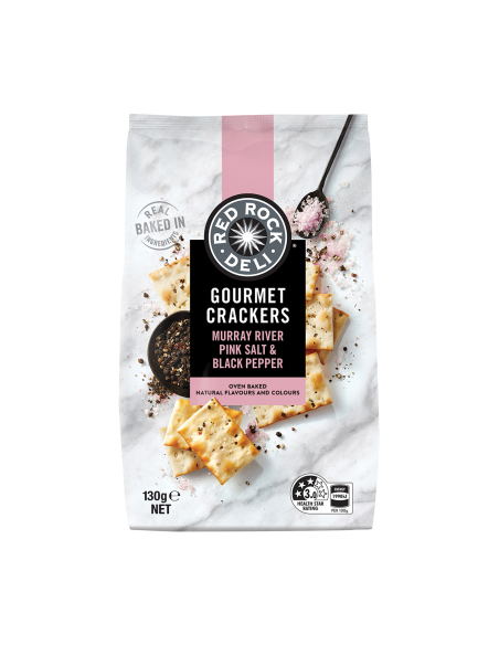 Red Rock Deli Murray Rivier roze zout en zwarte peper Gourmet Crackers 130G X 1