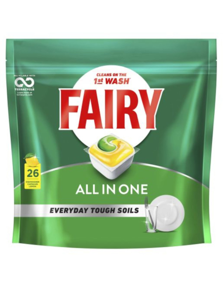 Fairy Limón todo en una placa de lavado de platos 26 Pack x 5