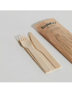 Bioway Besteck Pack Holzmesser Gabel & Serviette Kraft 400 Pack x 1