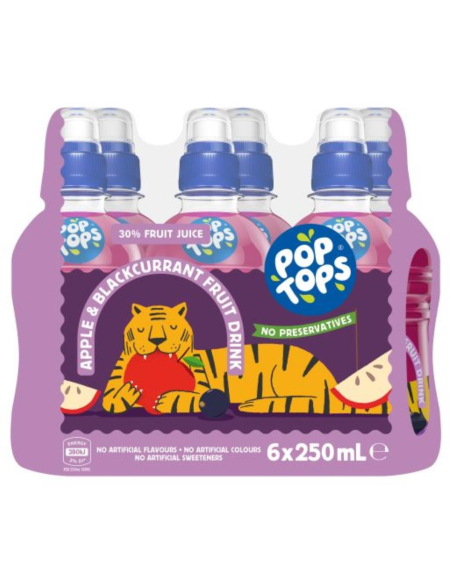 Pop Tops Bebida de frutas de la grosella de Apple y Negra 6 por 250ml x 1