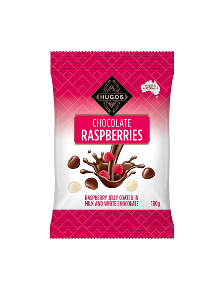 Hugos Framboos met melk en witte chocolade 180 g x 12