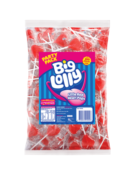 Big Lolly Petit coeur rouge pops 200 pack x 1