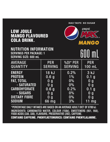 Pepsi マックスマンゴー 600ml x 24