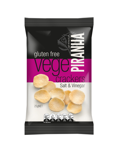 Piranha Chips Vege Crackers Salt & Vinegar Gluten Free 25g x 40