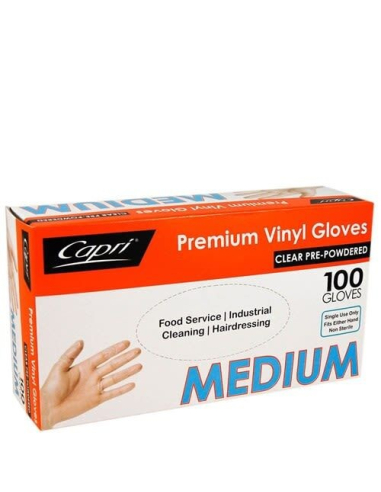 Capri Premium Vinyl Clear Medium Gloves Pre-powered Pack x 1