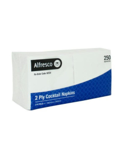 Alfresco 2 Ply White Cocktail Napkin 1/4 Fold Pack 250 x 8