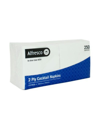 Alfresco 2 Ply White Cocktail Napkin 1/4 Fold Pack 250 x 8