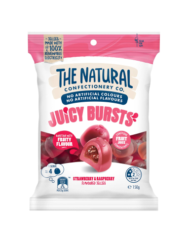 Natural Confectionery Co Sappige burst-aardbei framboos 150g x 12