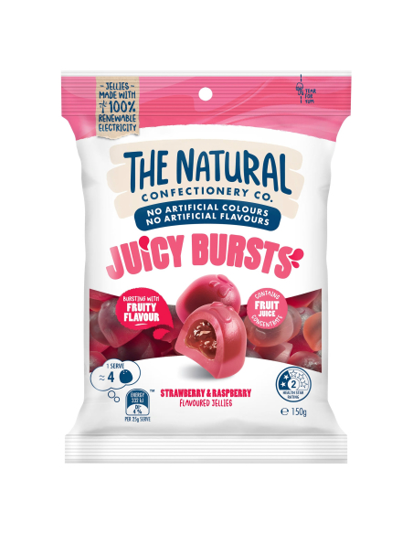 Natural Confectionery Co Sappige burst-aardbei framboos 150g x 12
