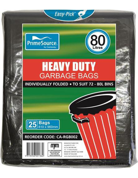 Cast Away Torby na śmieci Heavy Duty Easy-Pick Black 72-8L 25S x 10