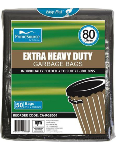 Cast Away Borse immondizia Heavy Duty Easy-Skin Black 72-8L 50 Pack X 1