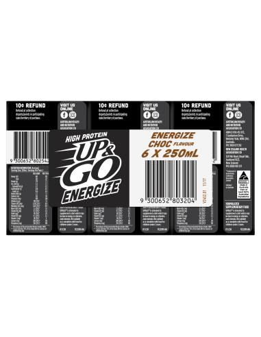 Sanitarium Up and go Energize Chocolate Liquid Breakfast 6 Pack 250ml - 1200ml x 4