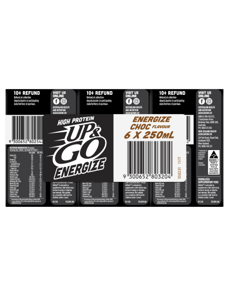 Sanitarium Up and go Energize Chocolate Liquid Breakfast 6 Pack 250ml - 1200ml x 4