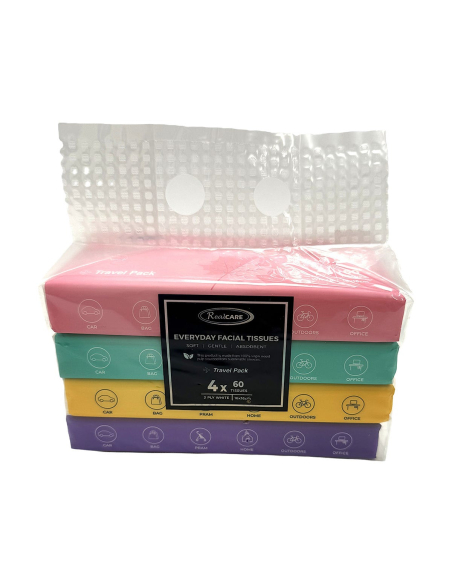 Real Care Facial Tissue Travel Pack 4 by 60 Sheets x 20