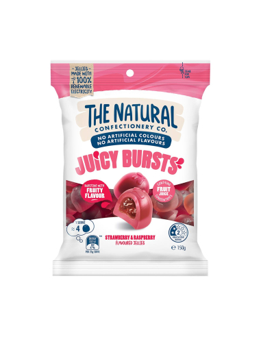 The Natural Confectionery Co. Juicy Bursts Strawberry Raspberry 180g x 12