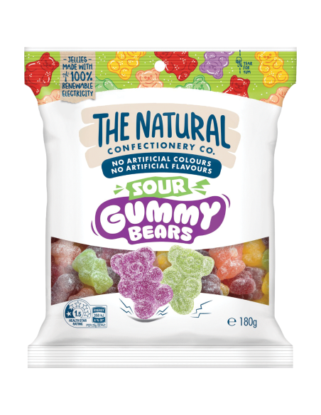 Natural Confectionary Company Sour Gummy Bears 180g x 18