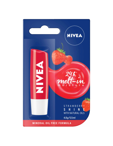 Nivea Fruity Shine Strawberry Lip Balm 4.8g Long Lasting Moisture Protect Dry x 1