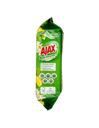 Ajax Lemon Eco Antibacterial Wipes 110 Pack x 4