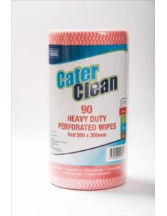 Cater Clean Wipes Roll Heavy Duty Red 50 X 30cm 90 Pack x 1