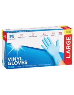 Marinucci Gloves Vinyl Blue Large Powder Free 100 Pack x 1