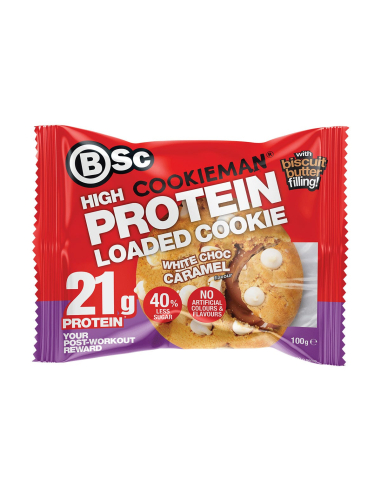 Bsc Cookieman Protein Loaded Cookie White Choc Caramel 100g x 10