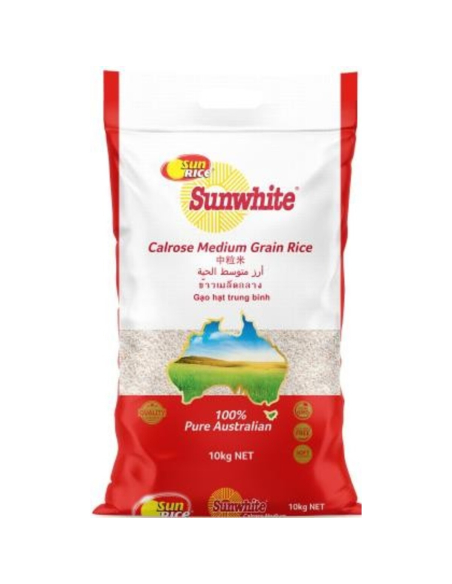 Sunrice Rice Calrose White Medium Grain Sunwhite 10kg x 1