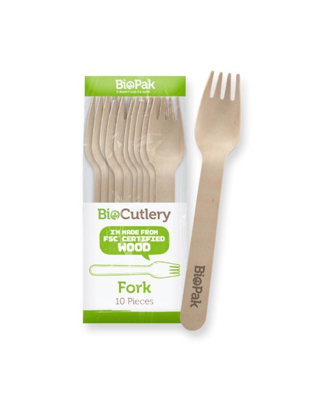 Biopak Wood Fork Pack x 10